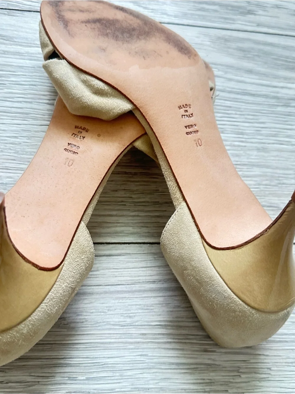 Butter Beige Suede Open Toe Heels Size 10